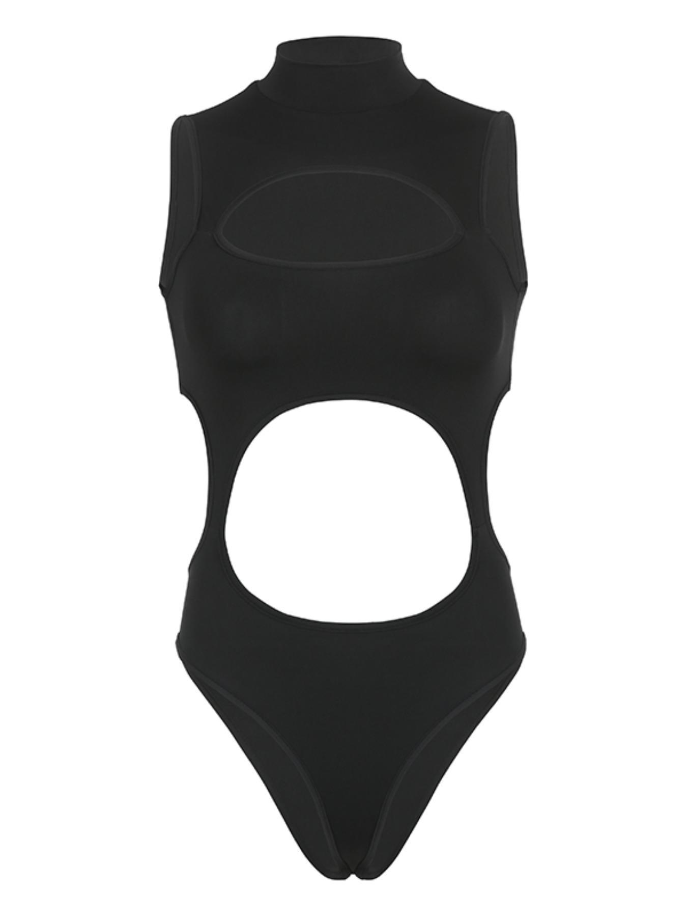 Women's Plain Cut Out Bodysuit, Street Fashion Solid Sleeveless Bodysuit for Daily Outdoor Wear, Summer Clothes for Women, Womenswear, Fit