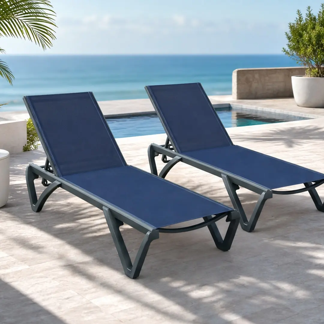 ARCH Outdoor Lounge Chair 2 Pack Aluminum Patio Chaise Lounge with 5 Position Adjustable Backrest Wheels All Weather Reclining Chair for Poolside Garden Deck Navy Blue, Navy Blue Color Options, Aluminum Material, Product Dimensions: 53.38 W x 64.41