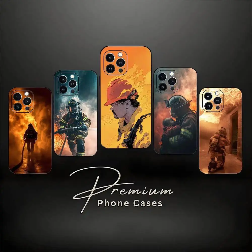 Firefighter Themed Personalized Phone Case, Soft Black Silicone Shockproof Protection Accessory for iPhone 11-17 Pro Max/Plus & Samsung Galaxy S23-S25 with High Detail & Easy Access, Accessories, Style 1, Printed Art
