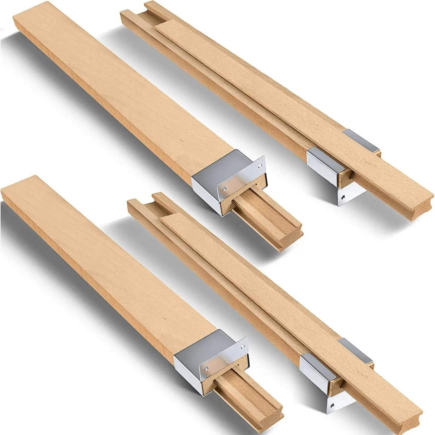 4 Pcs 16 Inches (Actually 40cm) Wooden Drawer Slides Bottom Mount Classic Center Guide Track with Metal Slide Glides Traditional Wood Drawer Rails for Dresser Replacement
