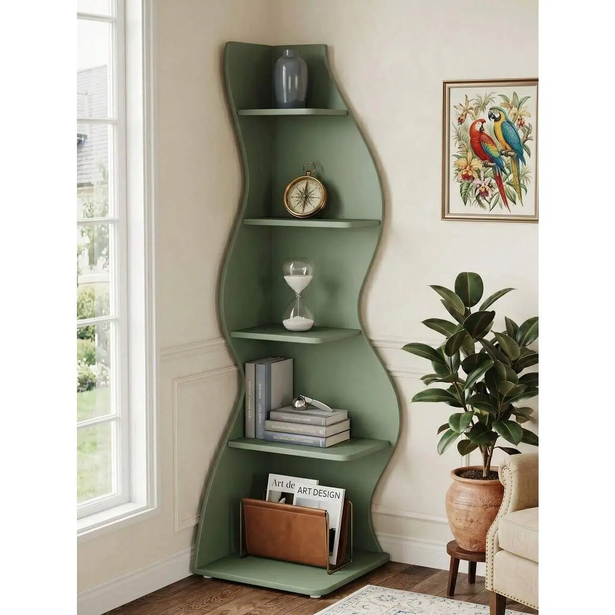 70-Inch 5-Layer Wood Corner Shelf - Modern Decoration, Room Accessories, Easy DIY Setup Corner Display Cabinet, Indoor Plant Stand, No Batteries, Suitable for Living Room, Study, Home Furniture Shelves, Home Supplies