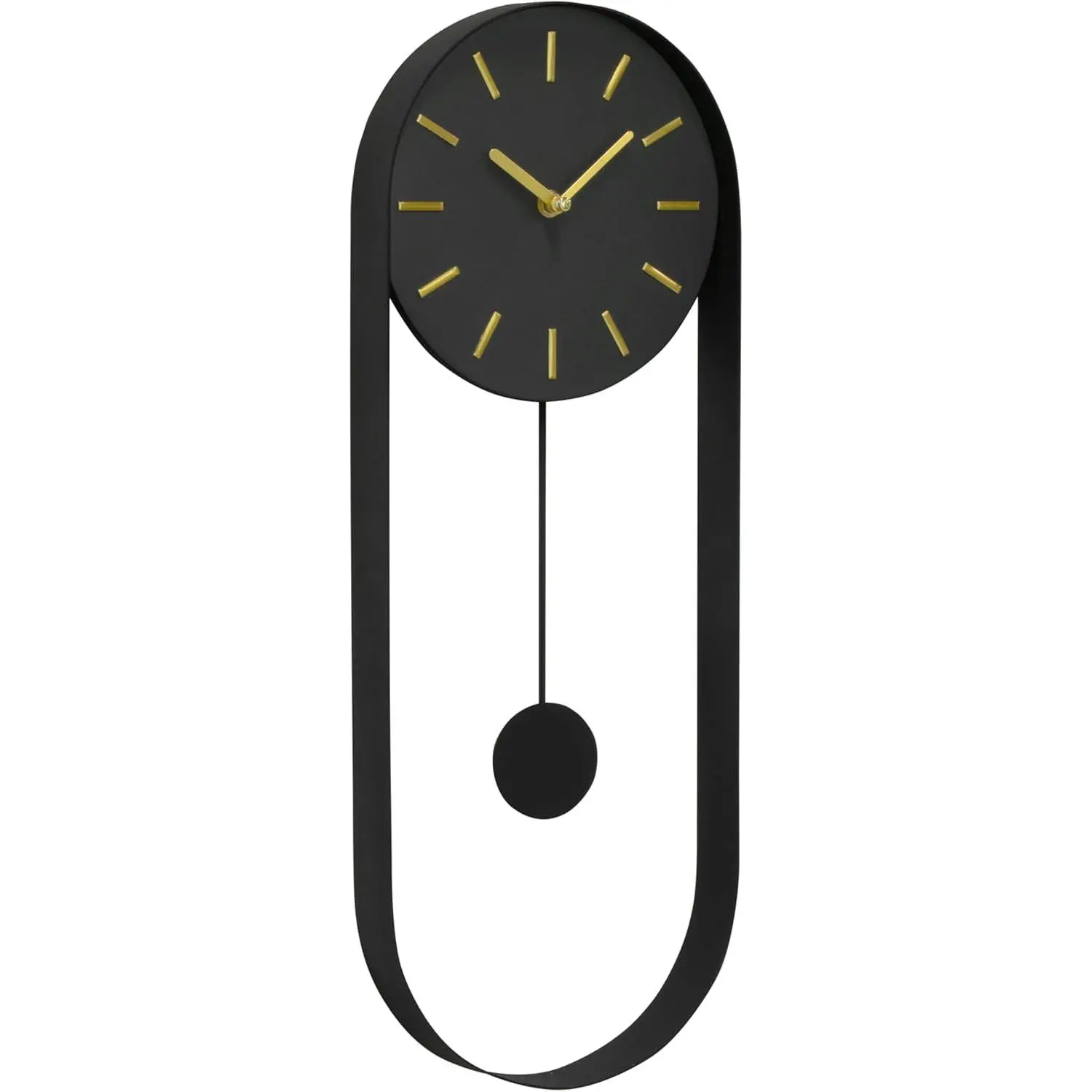 VERTA Modern Pendulum Wall Clock - Matte Black Iron Silent Rectangle Clock with Gold Accents, Quartz Movement, 21.75in Tall for Home Decor, Room Decor