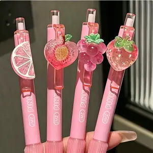 2/4pcs Iced Peach Boba Scented Stress-Relieving Pendant Pen, Stylish High-Value Click-Type ST Tip Black Practice Exam Pen