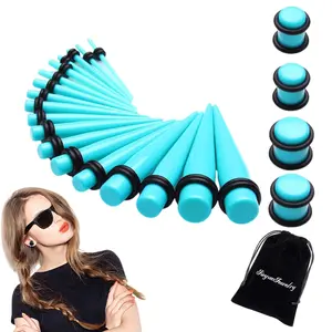 50Pcs 14G-00G Ear Stretching Gauge Kit, Acrylic Tapers Plugs with O-Rings & Soft Silicone Flared Tunnels, Ear Expander Piercing Jewelry Set