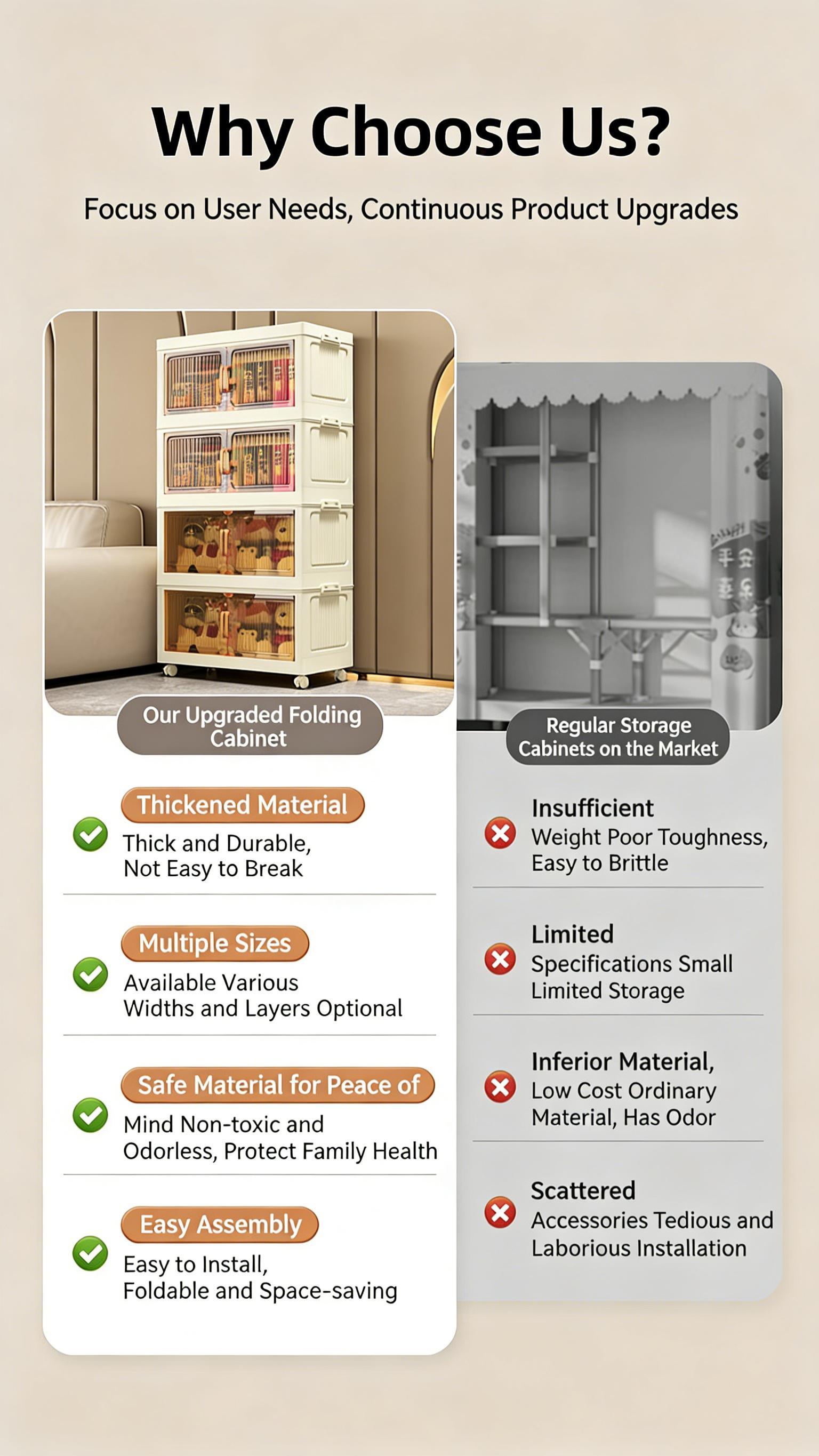 Wheeled 5 Tier Stackable Storage Boxes, Foldable Collapsible Plastic Bins for Home Office & Kitchen