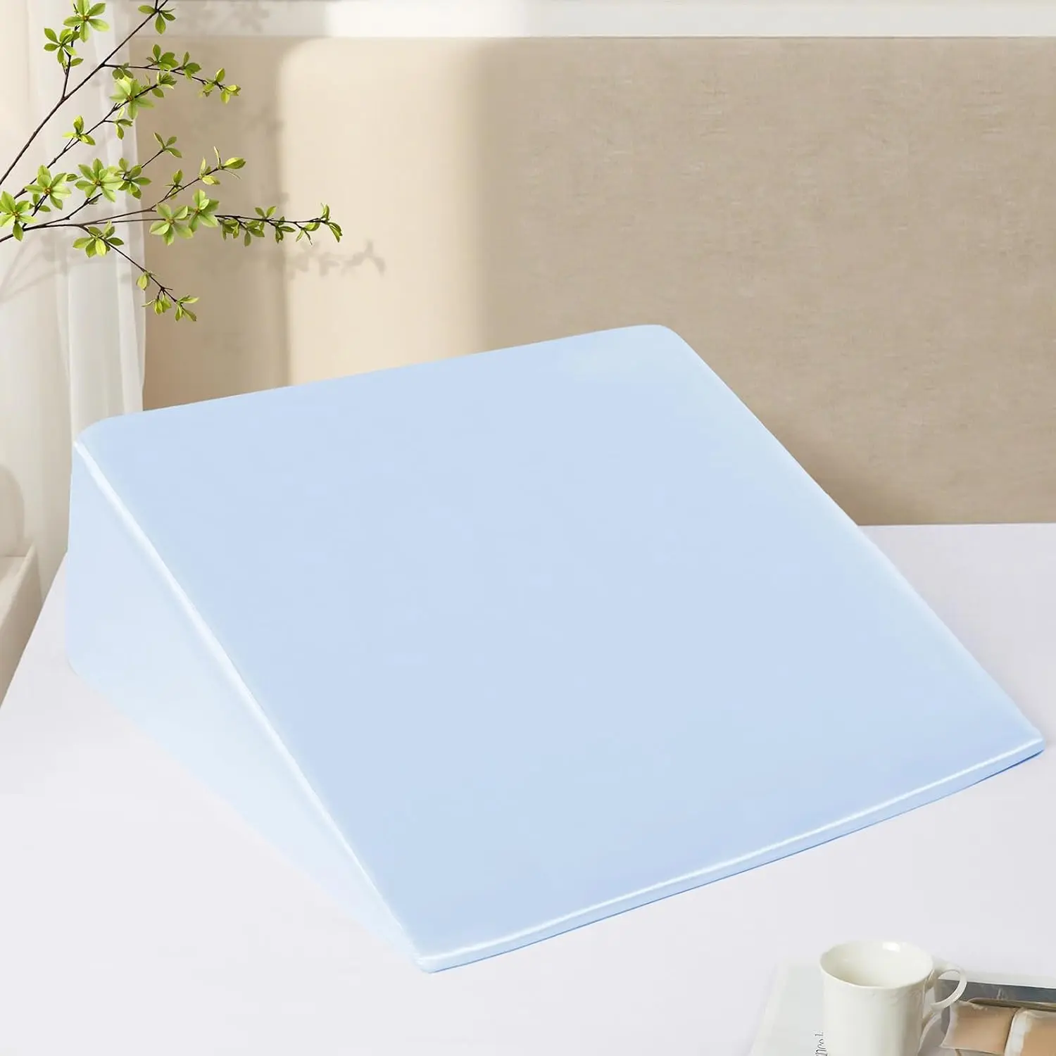 Satin Wedge Pillow Cover 25"x25"x8" - Soft Breathable Zippered Wedge Pillow Case, achine Washable Pillowcase (Light Blue, 1 Pack - Pillow Not Included)