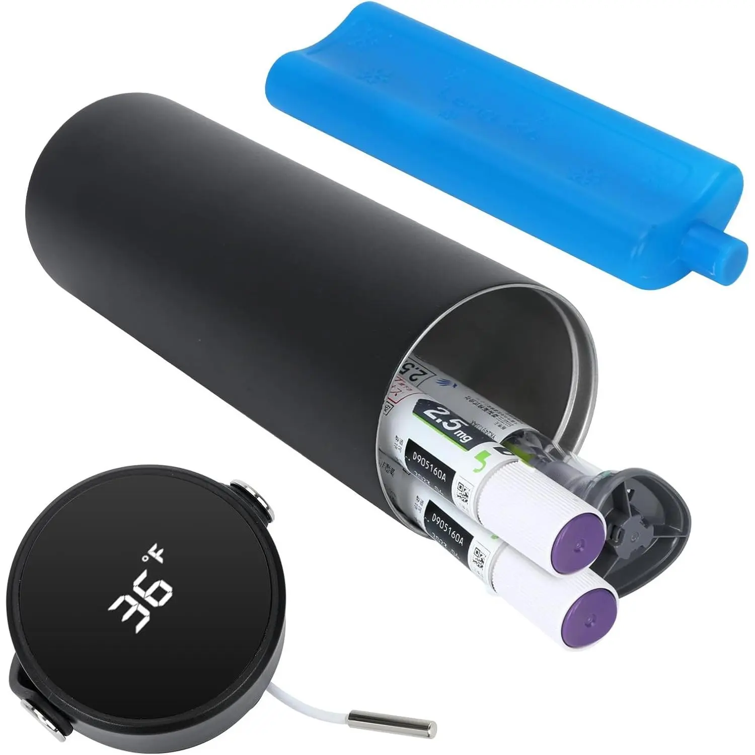 Insulin Travel Case for Zepbound Pens, GLP-1 Peptide Case with Temp Display, 48H Long-Lasting TSA-Approved Medicine with Ice Brick for Ozempic, Wegovy, Mounjaro, Vials, Black