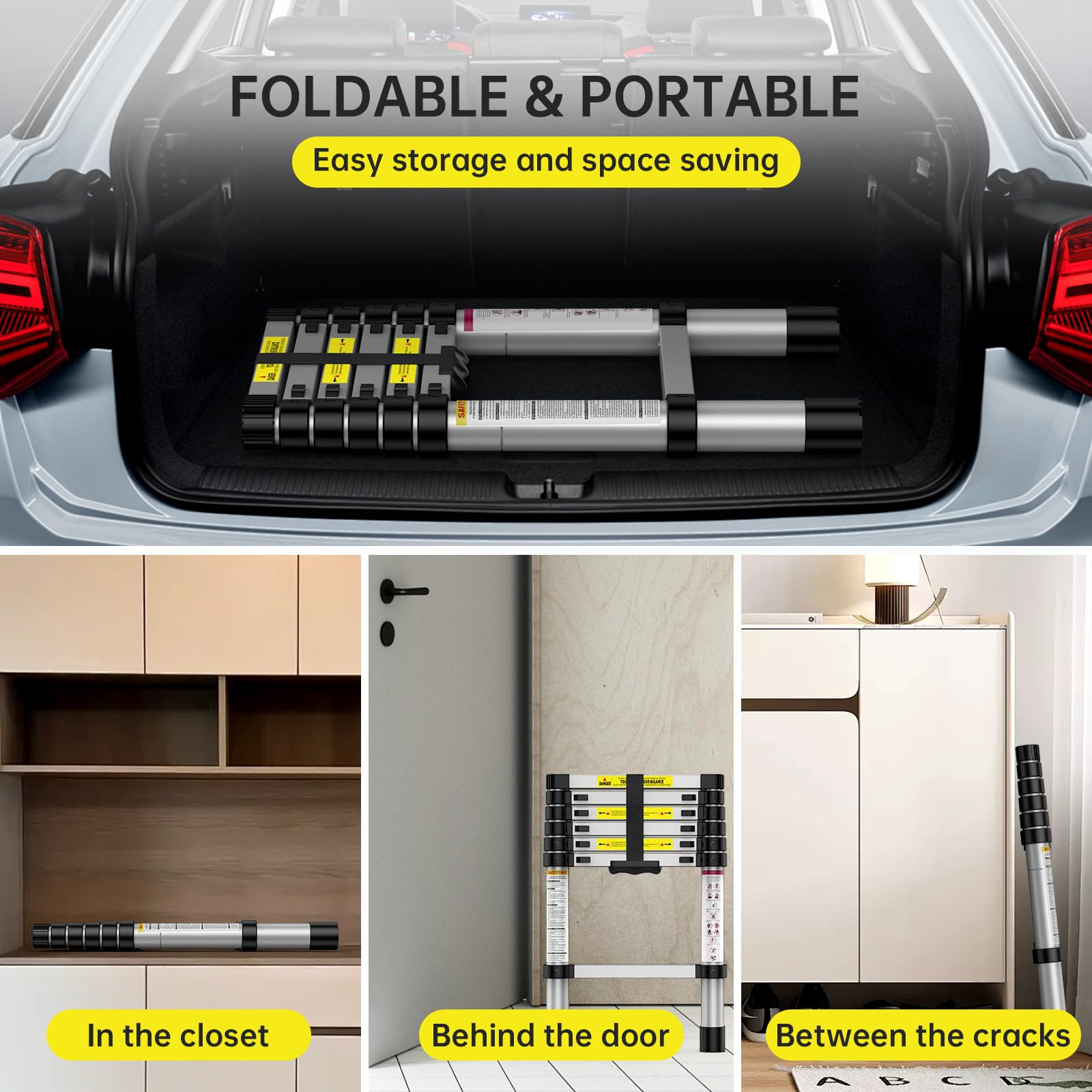 GARVEE Telescoping Ladders: Versatile 6.6FT and 12.5FT Aluminum Folding Ladders with 330lbs Capacity, Ideal for Home, RV, Office, and Outdoor Use with Non-Slip Feet for Safety and Stability.