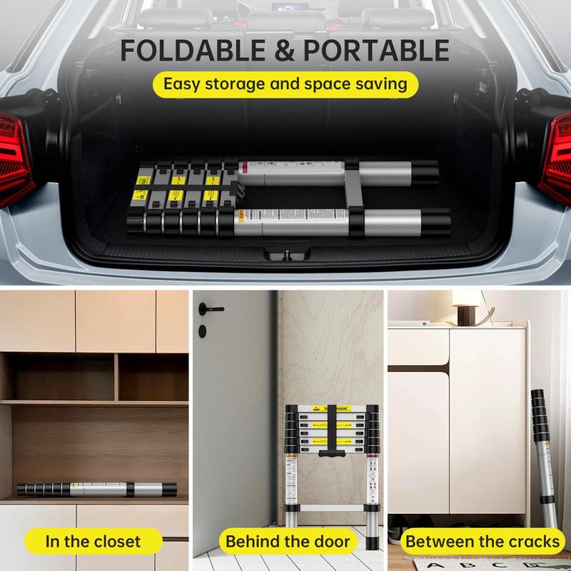 GARVEE Telescoping Ladders: Versatile 6.6FT and 12.5FT Aluminum Folding Ladders with 330lbs Capacity, Ideal for Home, RV, Office, and Outdoor Use with Non-Slip Feet for Safety and Stability.