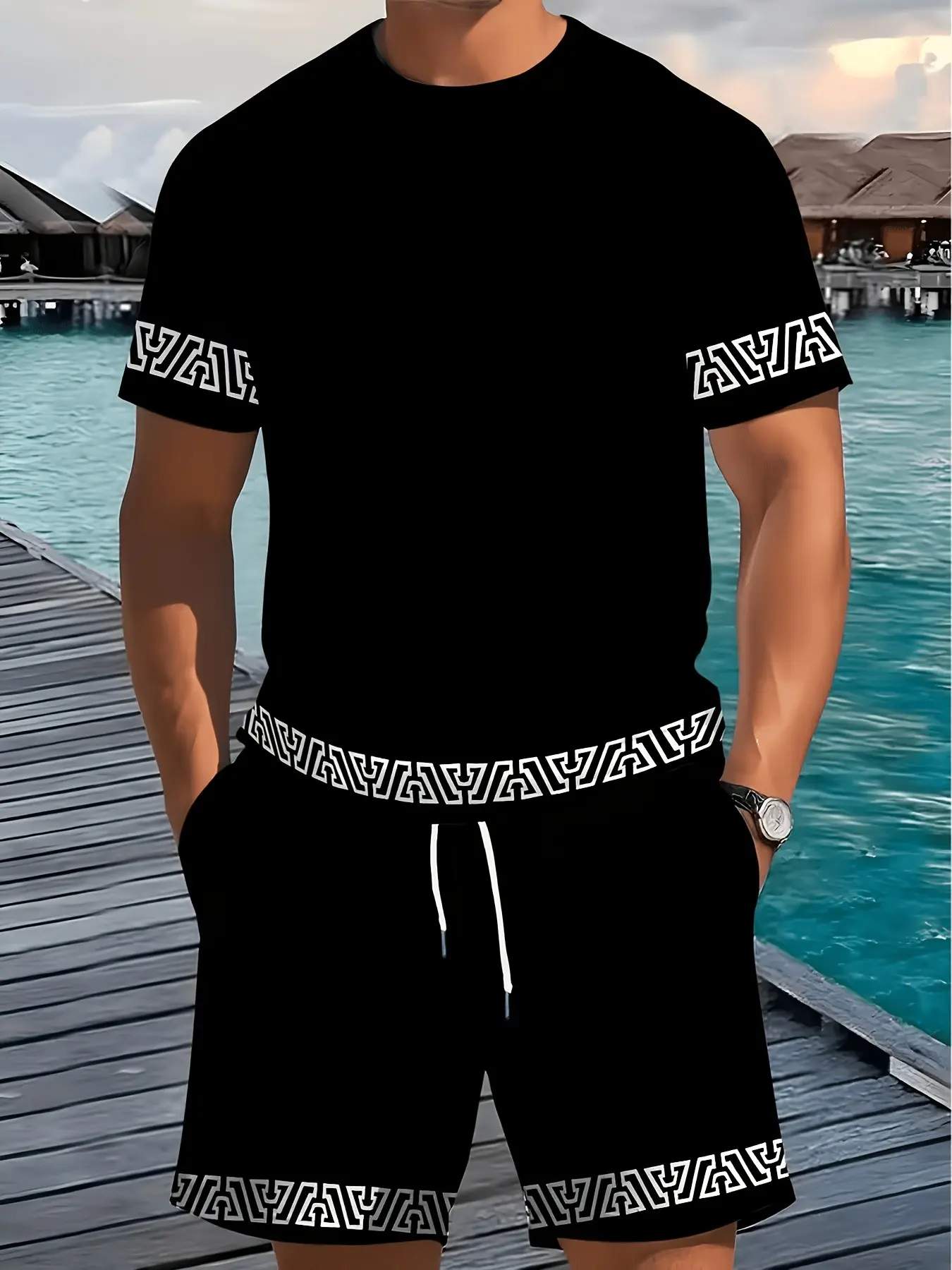 Summer Men's Paisley Print T-Shirt & Shorts Set, Trendy Casual, Perfect for Summer, Comfortable and Stylish