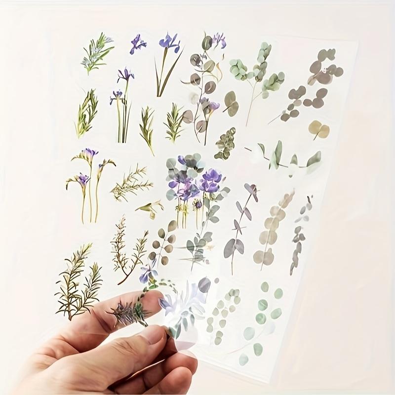 48 Vintage Natural Floral Scrapbook Stickers, Waterproof Transparent Flower Stickers, Self-Adhesive Plant Decals for Scrapbooks, Journals & Crafts, Scrapbooking