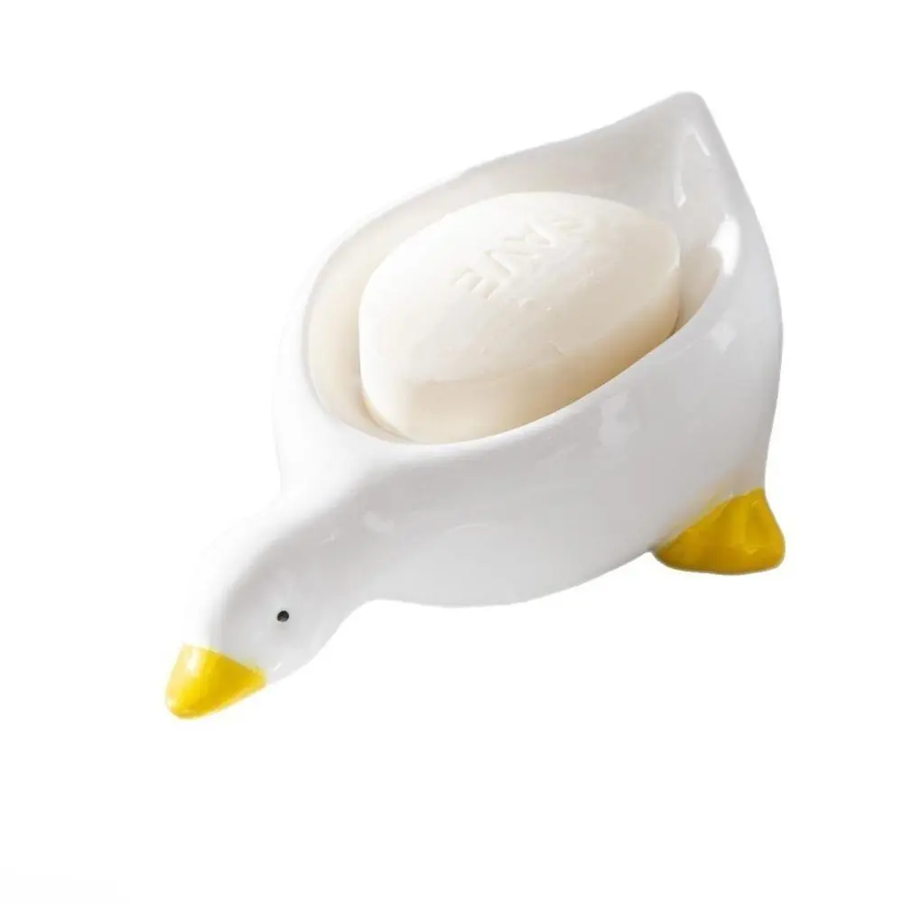 Cute Duck Shaped Draining Soap Dish, Anti-Slip Household Bathroom Sink Soap Holder, Water Drain Design Vanity Counter Soap Storage Tray For Washroom Daily Use