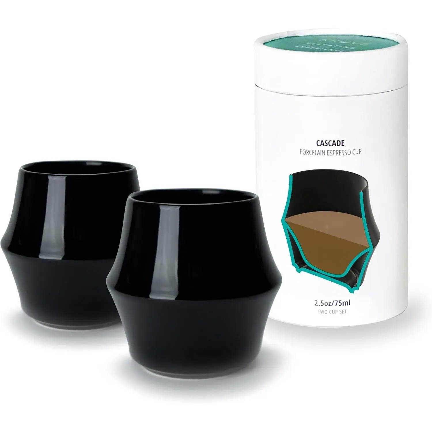 Porcelain Coffee Cups, 2.5oz Double-Walled Espresso Cups, Sensory Espresso Coffee Mug Set for Heat Retention, Black Porcelain Drinking Glasses with  Aroma, Elegant Cup Design