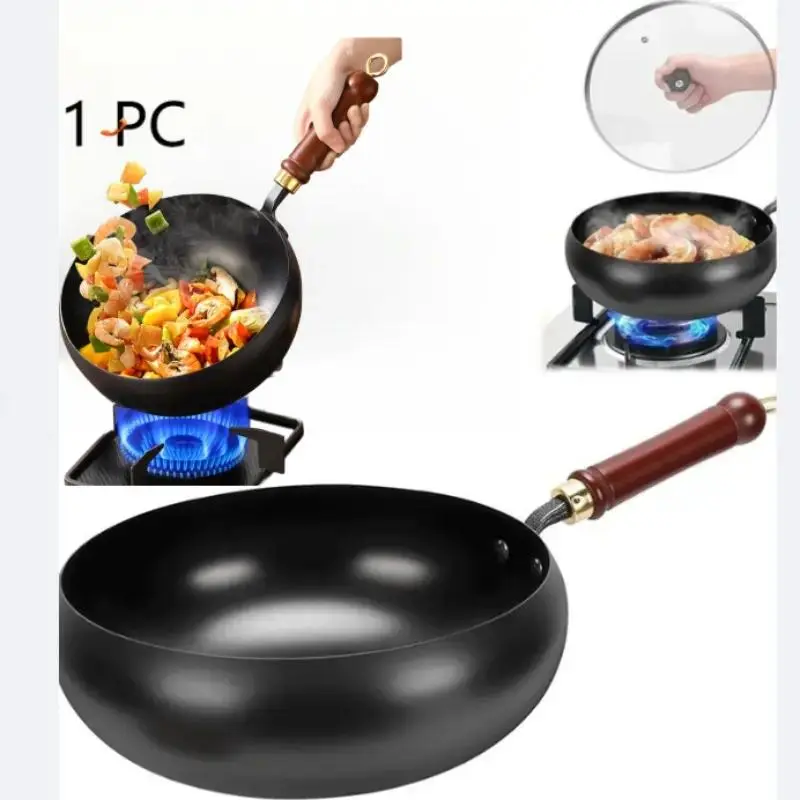 Thick uncoated iron pot, Japanese iron pan, uncoated cast iron pot, hand-forged non-stick pan without coating, high-purity frying pan, cast iron skillet—universal kitchen cookware suitable for gas and induction stoves. Cookware Cookware