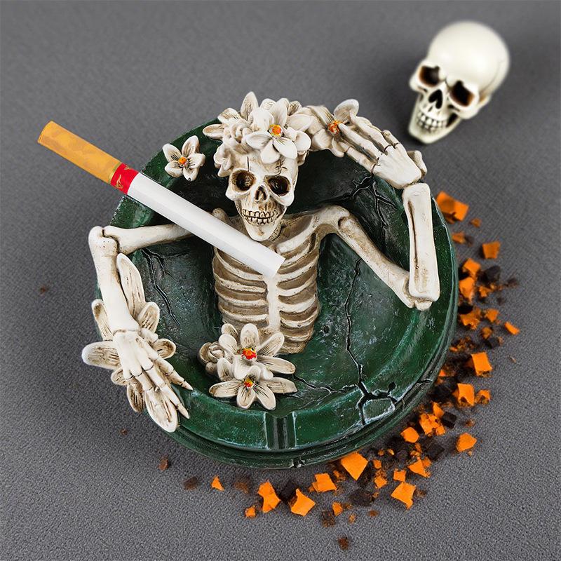 Unique Flower Skull Ashtray Cool Gift Resin Desktop Ornament Home Decoration