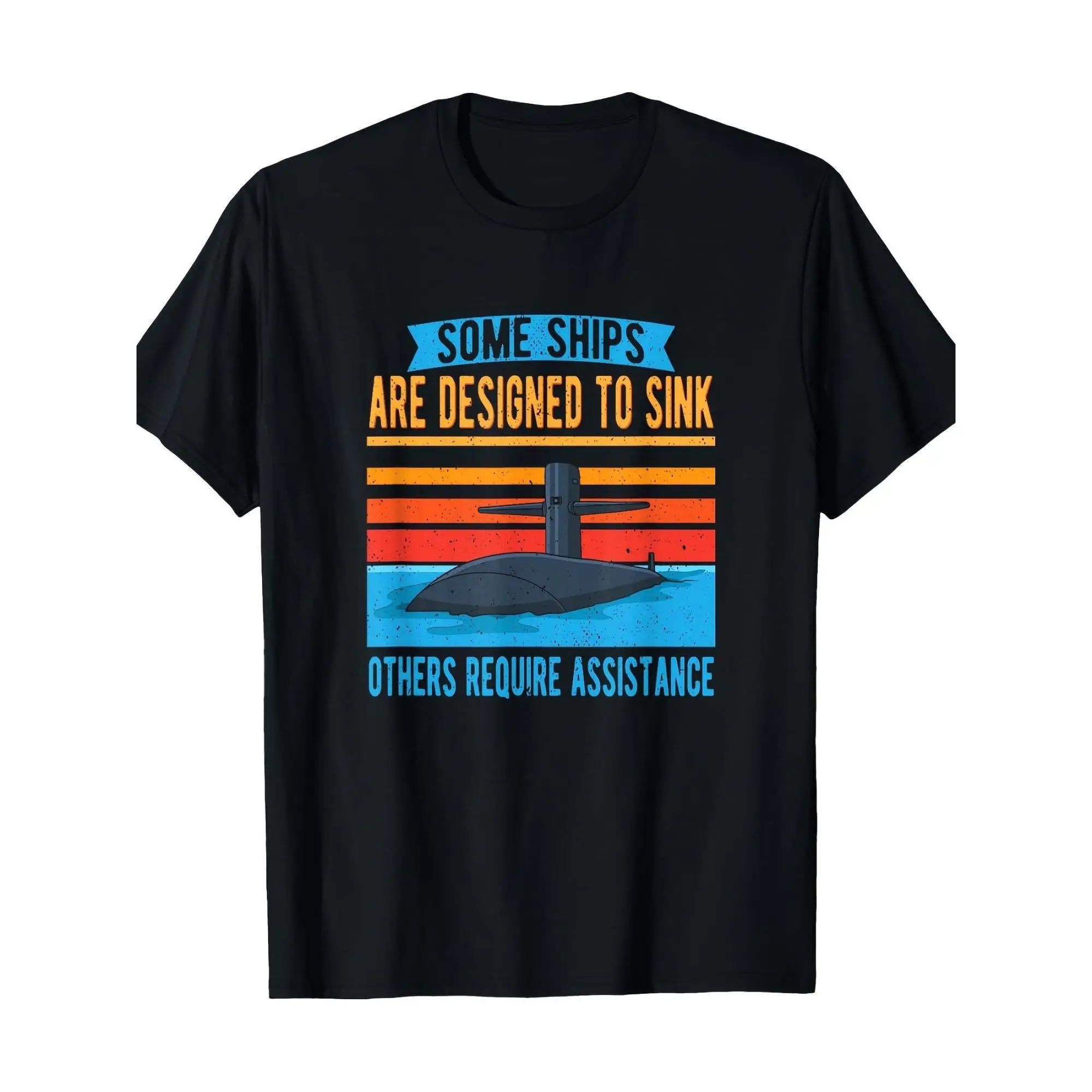 Men's Casual Graphic T-Shirt with "Some Ships Are Designed to Sink" Slogan & Submarine Art - Black Regular Fit, Medium Stretch, Machine Washable, All-Season Comfort, Cruise T Shirts for Family, Comfortable Cruise Wear, Playful Nautical Theme, Mediumstretc