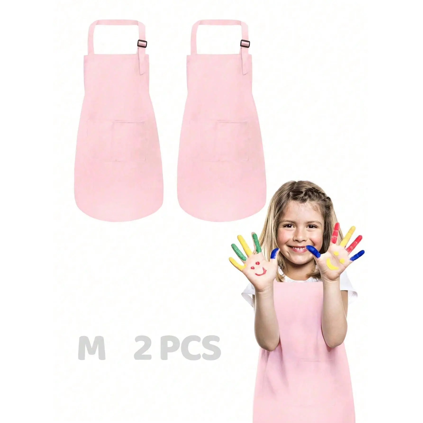 2-piece adjustable children's painting aprons. Suitable for boys and girls. With pockets. Ideal for use in the kitchen, painting, and baking.