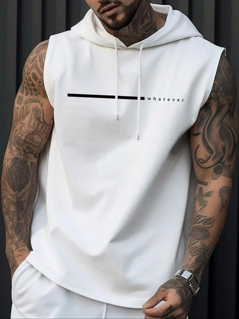 Men's Regular Fit Letter Print Hooded Tank Top, Casual Sleeveless Hoodie Vest for Daily Wear, Fashion Men's Clothes for Summer, Sweatshirts, Menswear, Classic Fit Hoodie