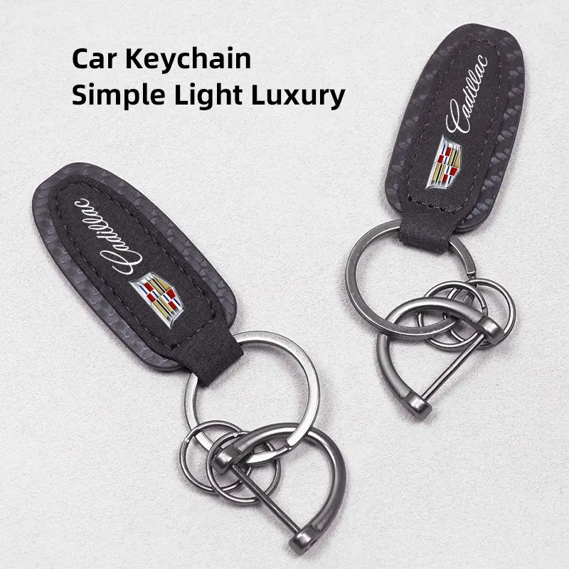 Metal Leather Car Keychain Car Key Ring For Cadillac Escalade CTS ATS XTS CT4 CT5 XT5 XT4 XT6 CT6 Lyriq SRX ELR Celestiq EXT XLR Metal Keychains