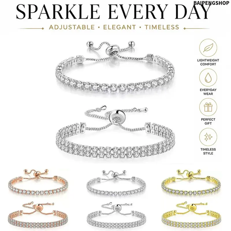 Layered Tennis Bracelet for Women with Adjustable Slider Clasp, Cubic Zirconia & Copper Alloy Fashion Jewelry, Valentine's Gift for Daily Wear, Valentine Gifts, Adjustable Size, Fashion Look, Ladies Wear, Layered Rows