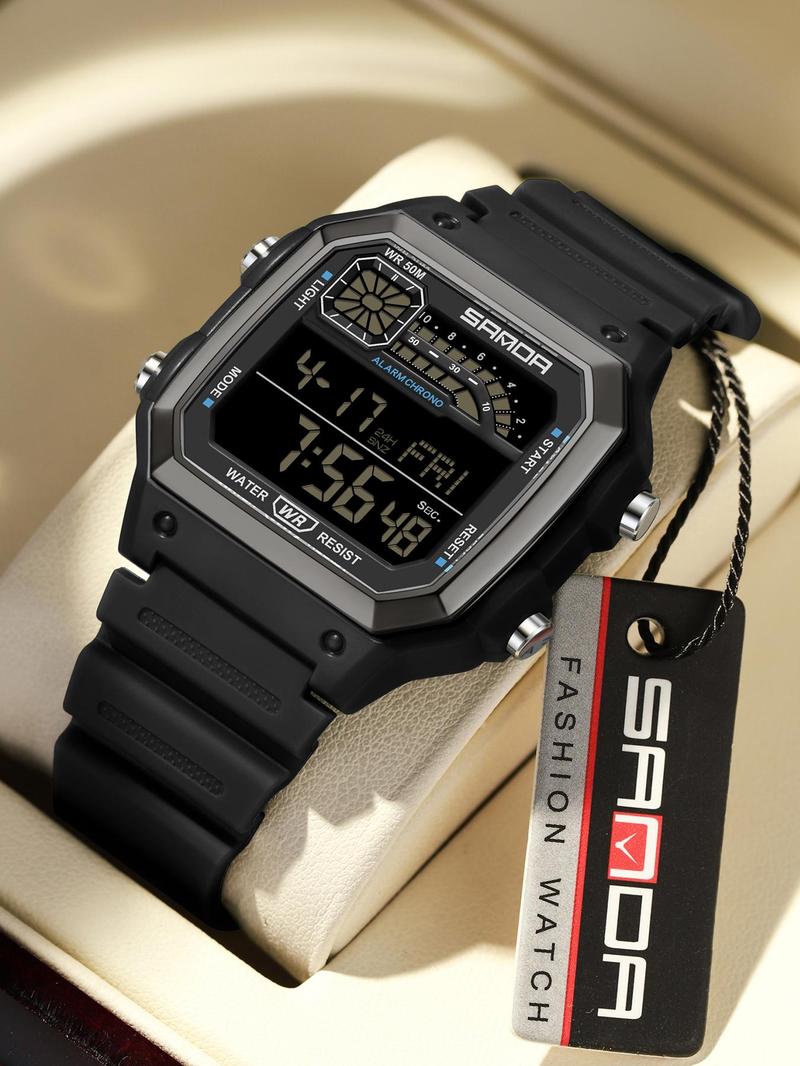 Men's Sporty Digital Watch, Fashion Digital Watch with Luminous Dial & Alarm Function, Waterproof Watch with Digital Display for Men, Fashionable Waterproof Watch