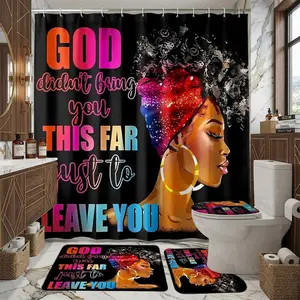 4pcs Background Galaxy Shower Curtain Set, Inspirational Faith Quote, The floor mat fabric is thicker and softer! Colorful Gradient Scriptural Text, Elegant Bathroom Decor