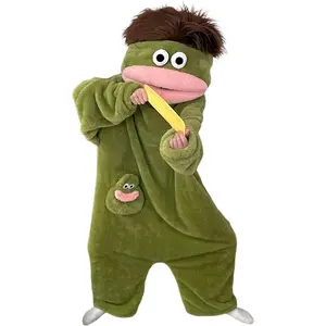Trending Cartoon Monster Hooded Onesie| Skin Friendly All Year Round Fleece Loungewear with Articulated Puppet Mouth Pocket, Loose Fit Home Sleepwear for Family Matching & Lazy Day Lounging