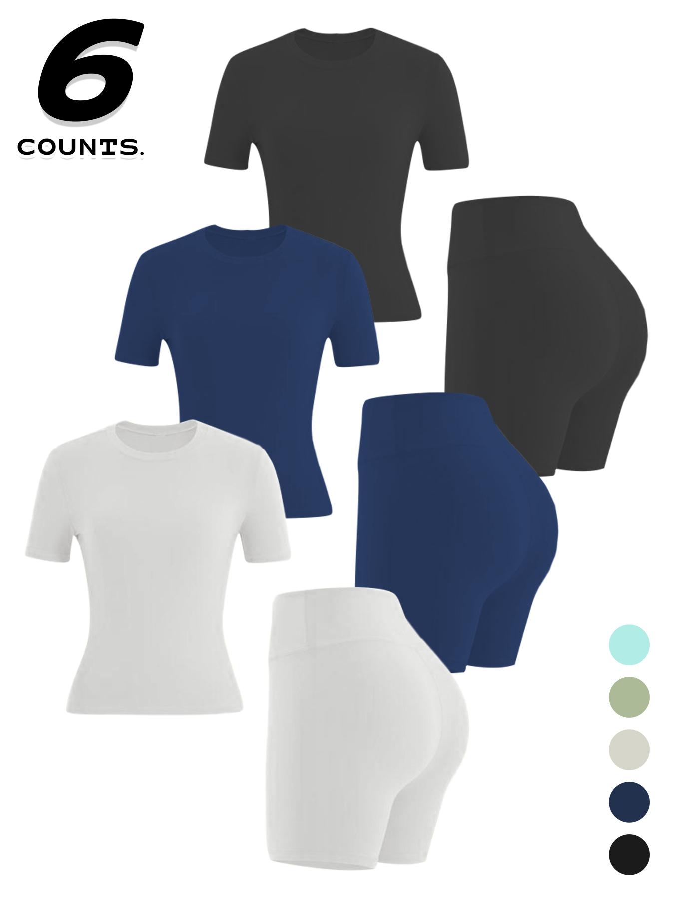 Women's Two-piece Set, Solid Color Tee & High Waist Skinny Shorts Tracksuit Set, Sporty Casual Breathable Set for Yoga Gym, Ladies Summer Sportswear, Activewear, Workout Running Clothes Women's Two-piece Set, Solid Color Tee & High Waist Skinny Shorts Tracksuit Set, Sporty Casual Breathable Set for Yoga Gym, Ladies Summer Sportswear, Activewear, Workout Running Clothes