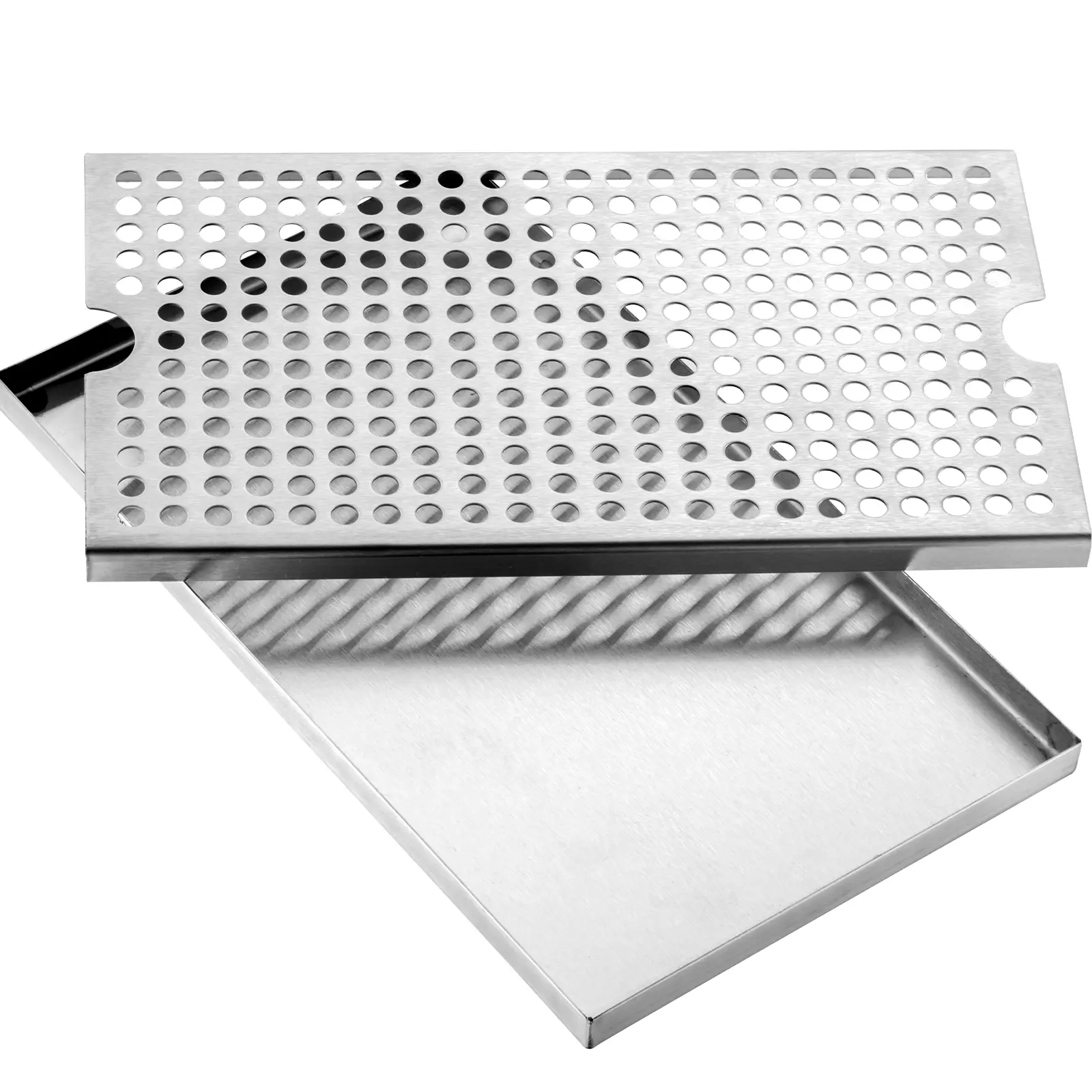 Brushed Finish Rectangular Stainless Steel Drip Tray - Kegerator & Kitchen Use, Solid Secure Design, Uniform Mesh for Rapid Draining, Filter-Equipped Home Improvement Accessory