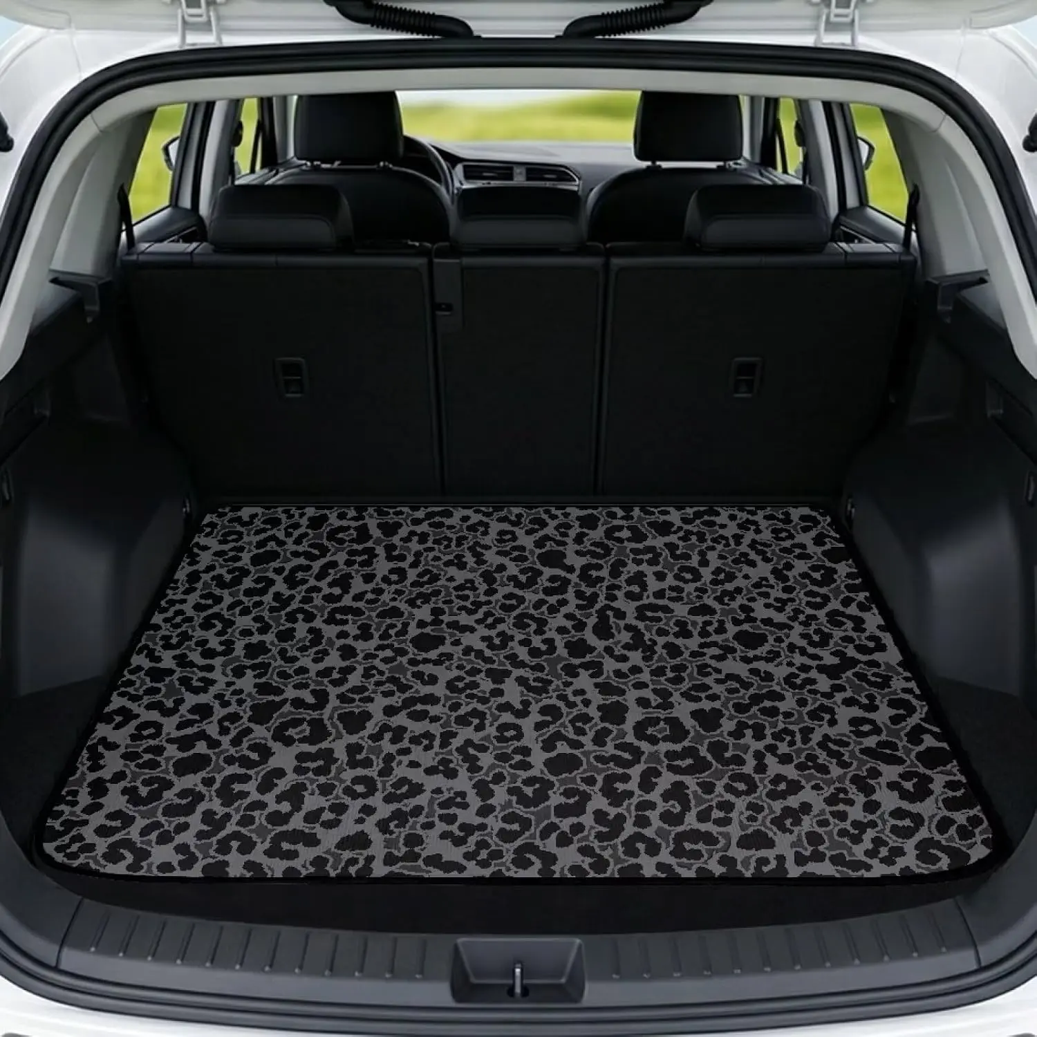Black Leopard Animal Print Polyester Car Trunk Mat (30"x39") - Non-Slip, Stain-Resistant, Washable Cargo Liner, Universal Fit Car Interior Accessory for SUV, Truck