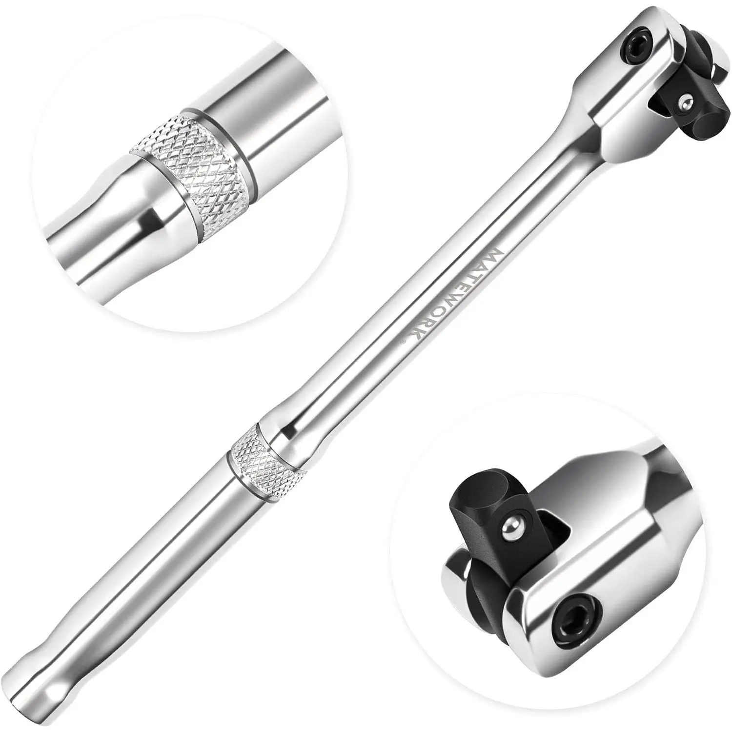 3/8'' Drive Breaker Bar, 10 Inches Long Extension Breaker Bar | 180- Cr-V Flex  and Engraved Non-slip Handle, Polished Finish,  Use Socket Wrench