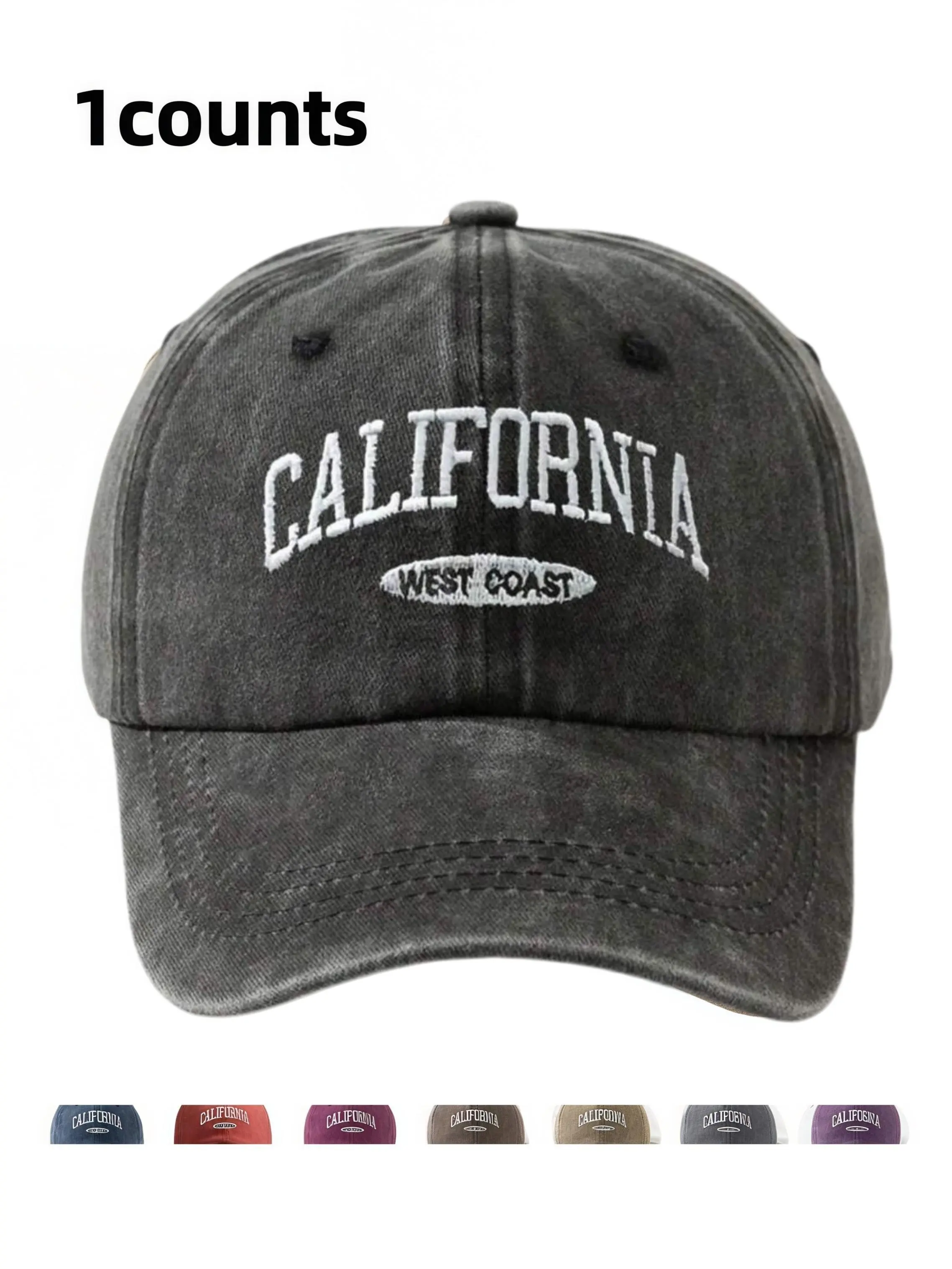 California Embroidered Washed Baseball Hat, Adjustable Wide Brim, Vintage Criss Cross Design, Unisex Outdoor Sun Hat, Multi-Functional
