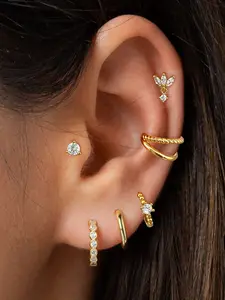 6Pcs Stunning 24K Gold Plated Cubic Zirconia Hoop Earrings Set For Women Zircon Drop Dangle Earrings Pack Stud Earrings Stack Earring Stacks