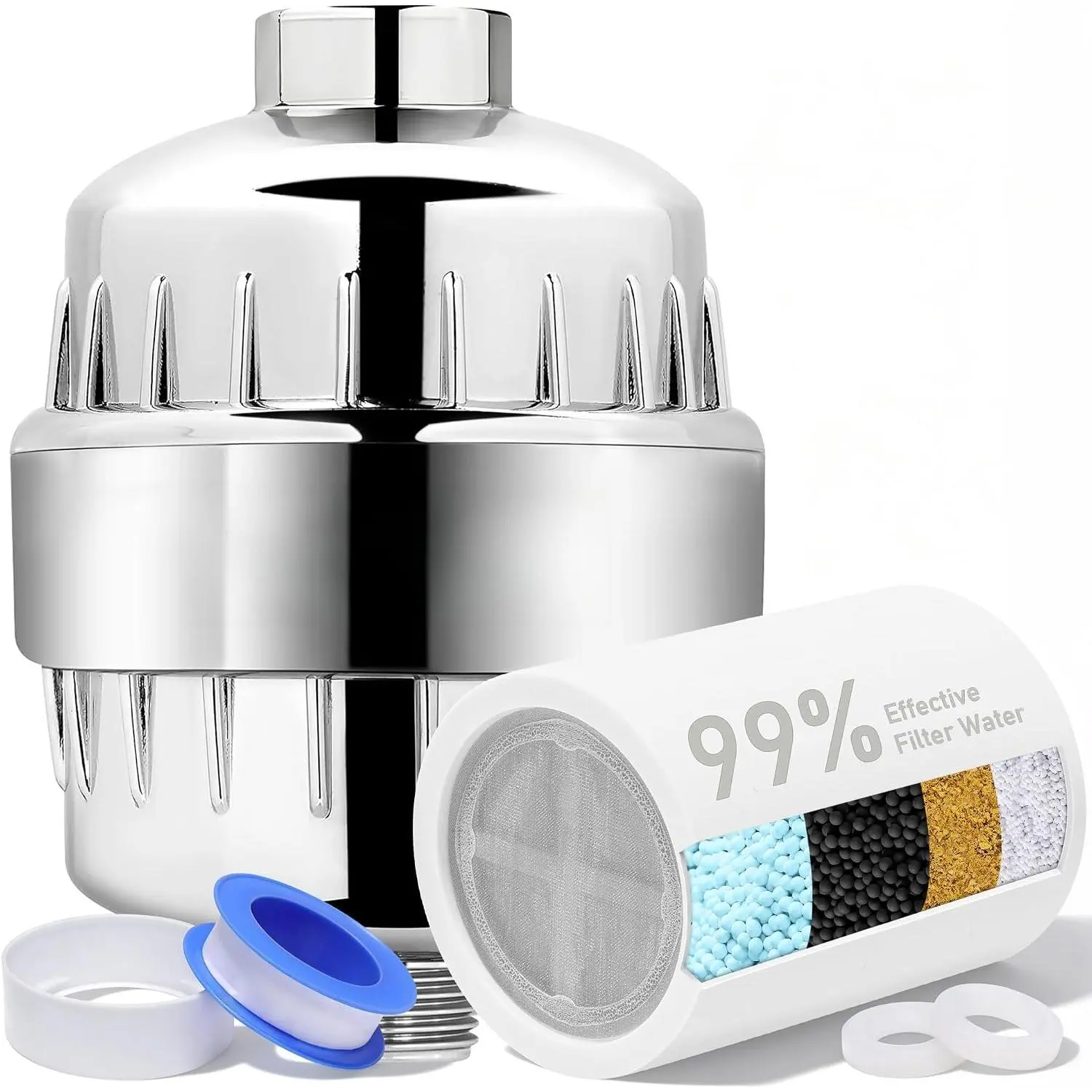 Indoor Hard Water Shower Filter Kit - High-Output Synthetic Purifying Showerhead for Households, Removes 99% Chlorine, Lead, Fluoride & Toxins, Softens Water, Prevents Scale, Revitalizes Hair, Easy Installation, Single Unit