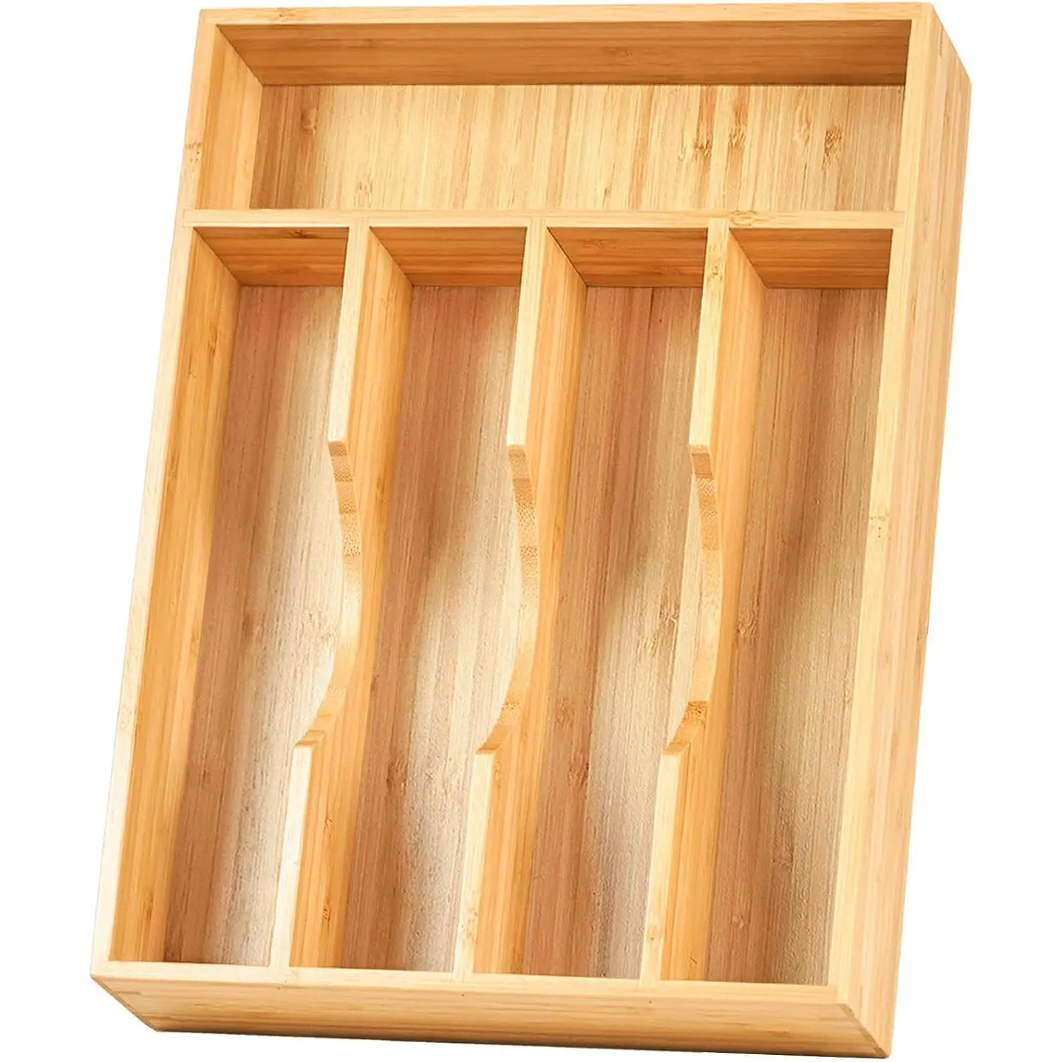 Bamboo Kitchen Drawer Organizer, 9 Inch Silverware Utensils Tray Holder for Small Drawer, Wood Caddy for Flatware Cutlery Knives