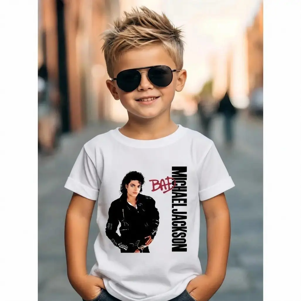 Kids Michael Jackson Tribute Vintage T Shirts Boys Girls America T-Shirt Graphic Cotton T-Shirt Loose Fit T-Shirt Breathable Round Neck Short Sleeve Casual Classic Graphic Tee Birthday T-Shirt Spring Fashion Wear Fall Casual Wear Soft Crew Neck Tee
