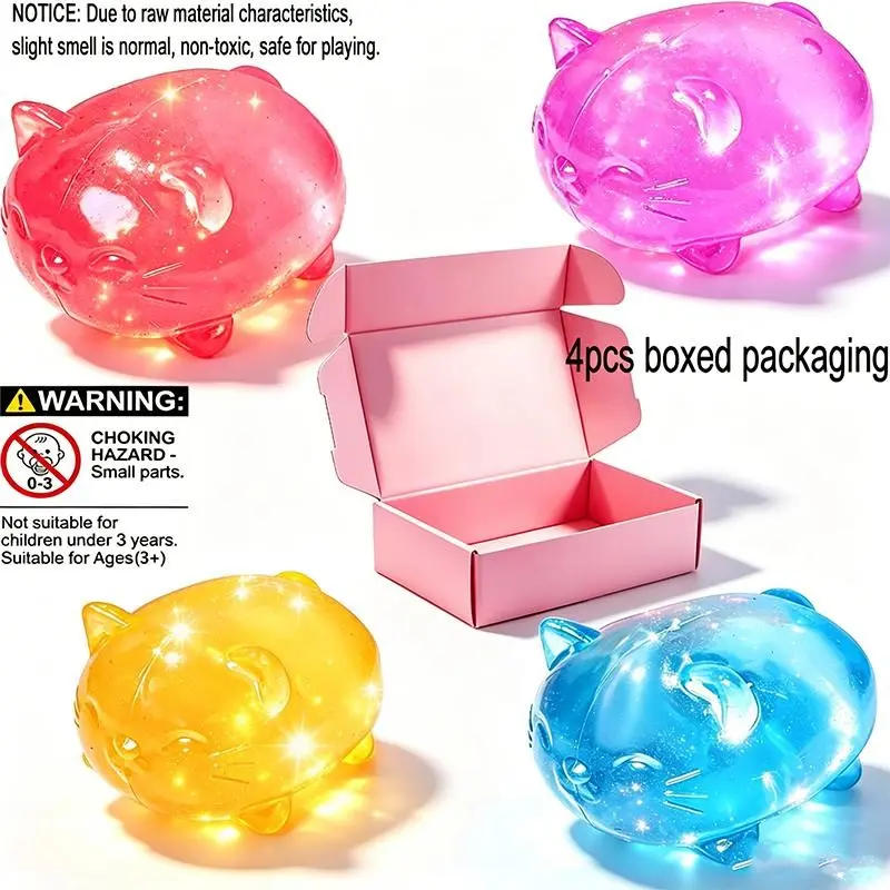 4pcs Soft Toy Set, Cute Cat Mallow Mud Toys, Stress Relief Sensory Balls, Anxiety Reduction Toys for Adults and Kids