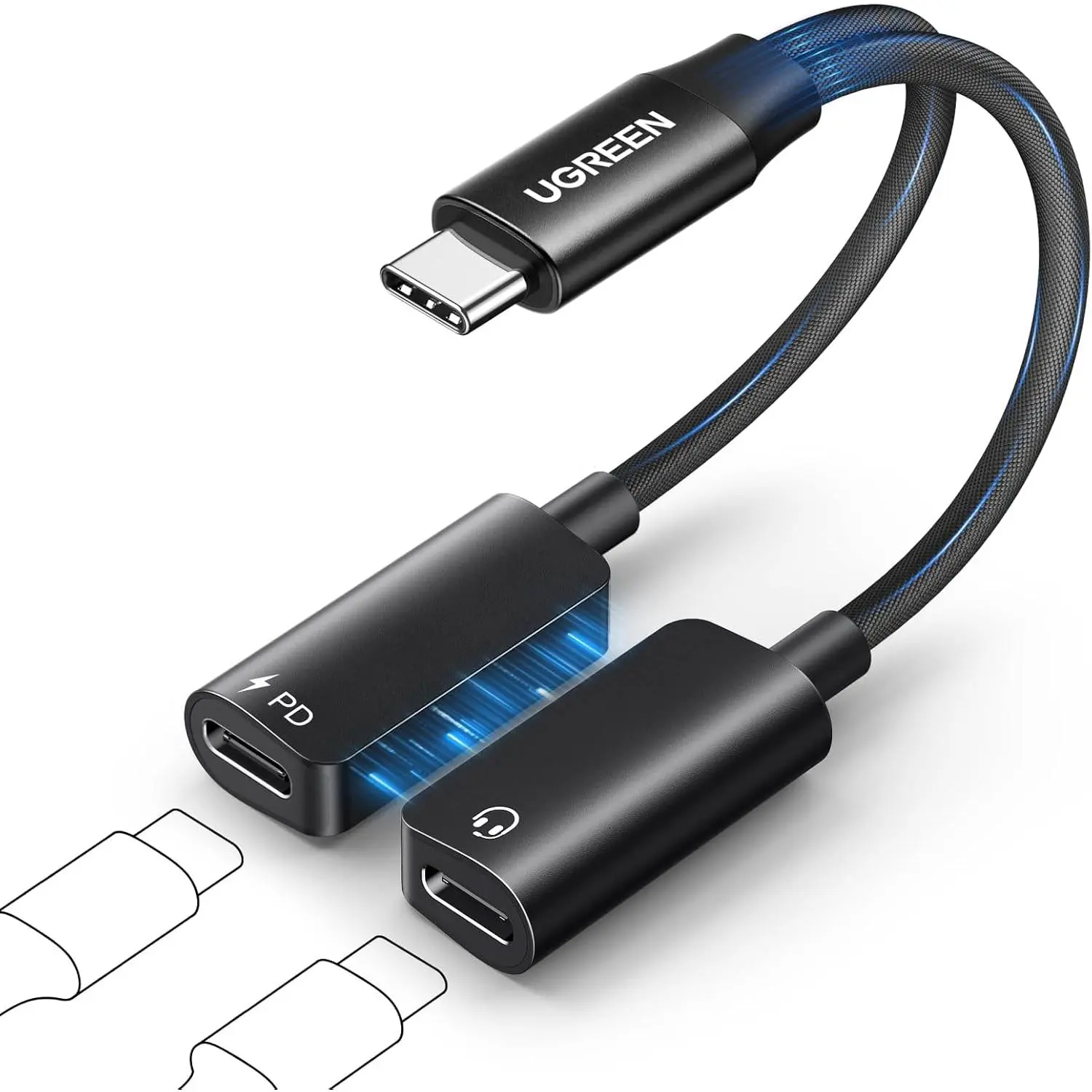 USB C Splitter 1 in 2 Out  USB C Headphone and Charger Type C Audio Adapter with PD 60W   Dongle  for  17 Pro Max, Galaxy S26, Pixel 10, iPad Pro,  2