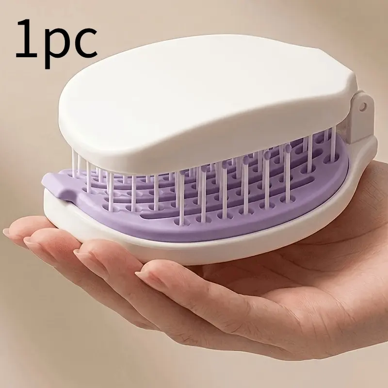 Foldable vent brush with mirror, self-clean teeth for fluffy high crown hairstyle, scalp massage teeth, compact travel hair comb for long hair styling