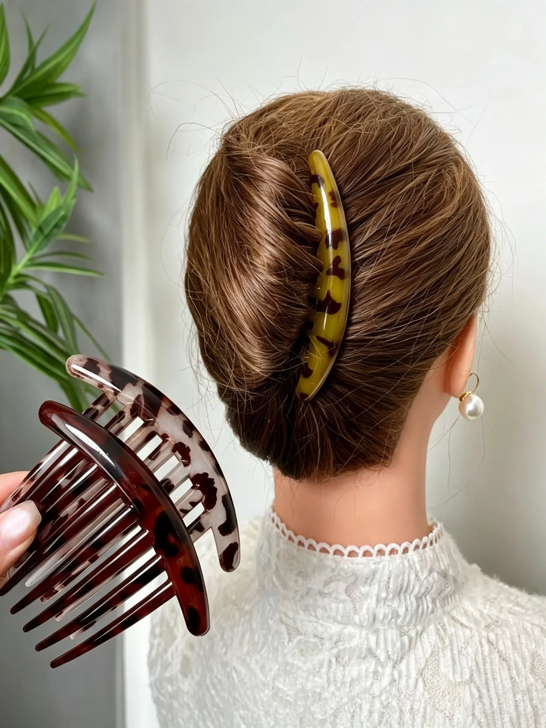 3pcs Turtle Shell Hair Comb, 7 Teeth French Hair Clip for Bun or High Ponytail, Acetate Fiber Material, Non-Slip Hair Accessory for Thick or Thin Hair, Hair Bun Accessories