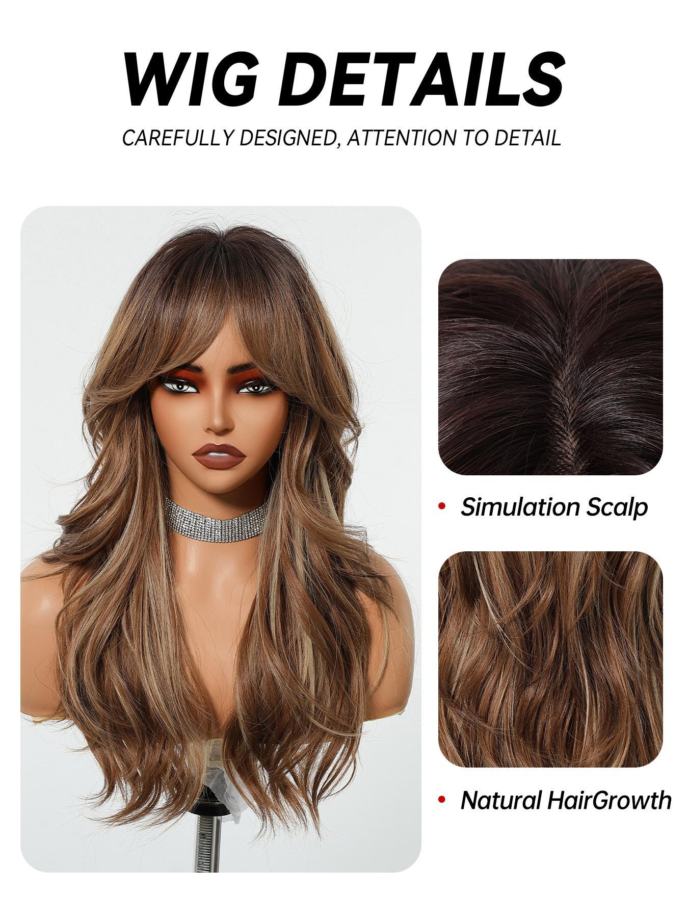 24 Inch Long Layered Cut Wigs for Women, Gorgeous Fluffy Wigs, Synthetic Full Machine Wigs for Party, Daily Use, Synthetic Material Wigs