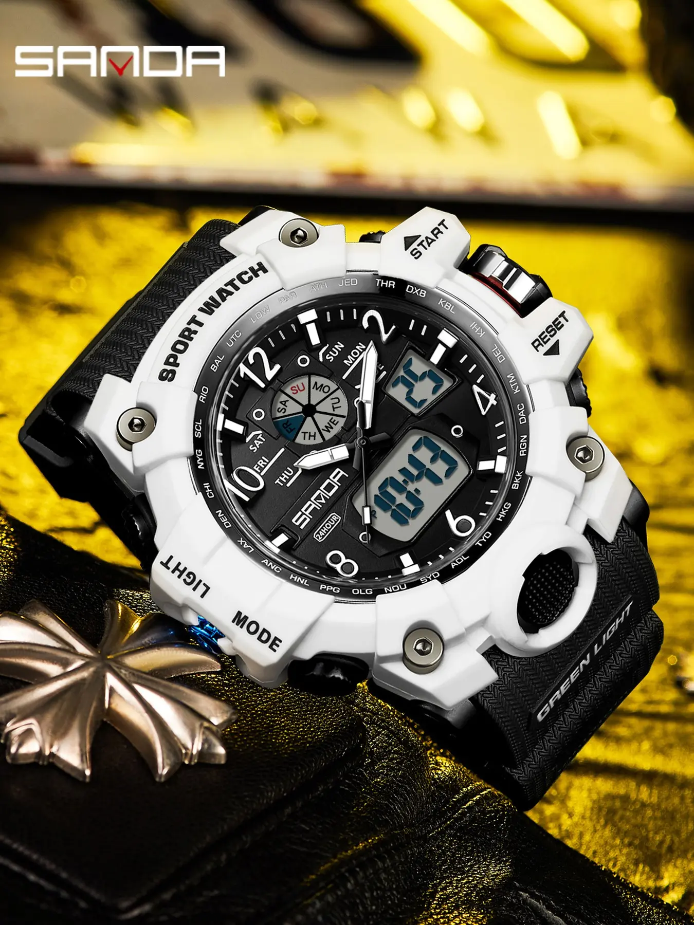Sanda Trendy Multifunctional Waterproof Sports Watch for Teens, Perfect Birthday Gift for Students, Analog Round Face, Electronic Movement