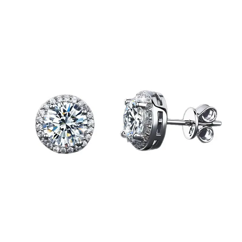 Loveden Starry Sky Moissanite Stud Earrings - S925 Sterling Silver, 1-Carat Round, Light Luxury Hip-Hop Earrings for Men and Women