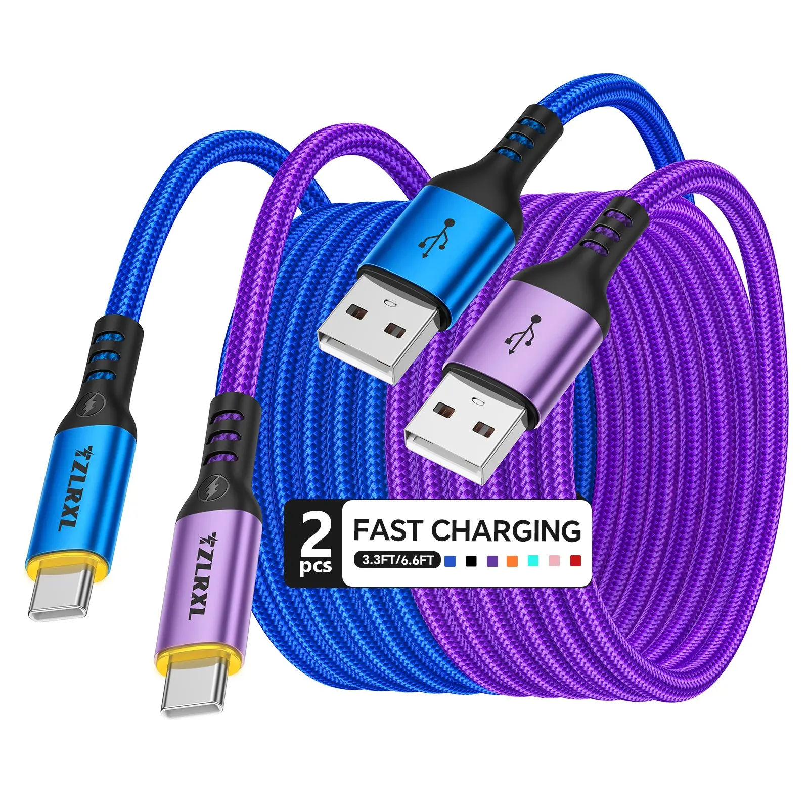 2-Pack Fast Charging USB to Type-C Data Cable, High-Speed Data Transfer, Durable Braided Wire, Compatible with Huawei, Xiaomi, Redmi, Oppo, Oneplus