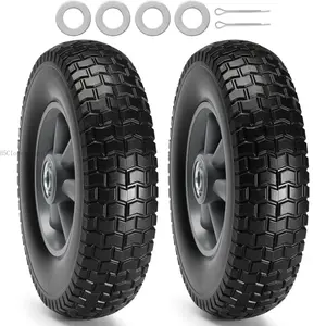 Solid PU Run-Flat Tire Wheel, 10", 2-Pack, 180 lbs Dynamic Load, 220 lbs Static Load, Flat Free Tubeless Tires and Wheels for Hand Truck, Utility Cart, Dollies, Garden Trailers, Various Carts  Super Brand DayH5ClosetCrush