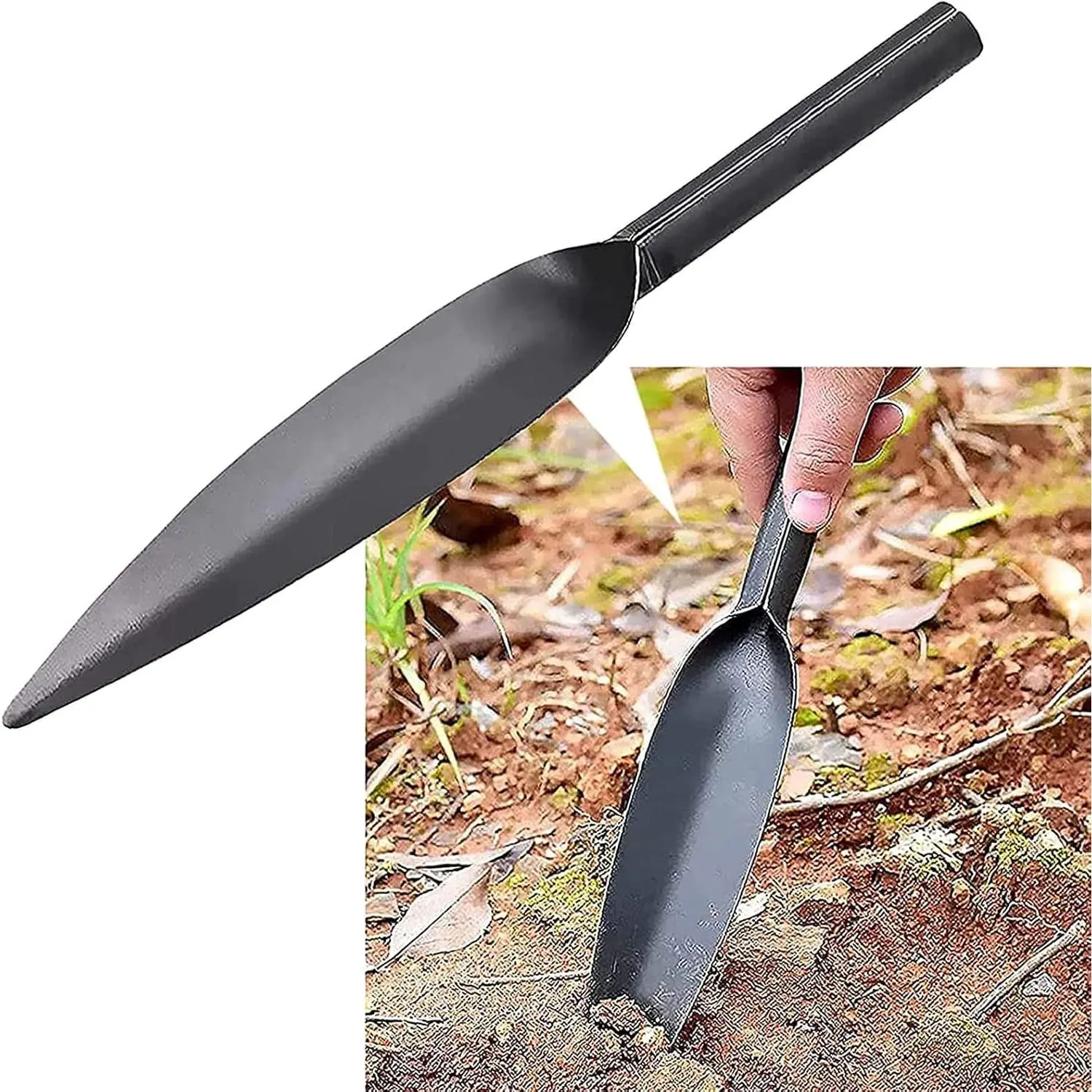 Willow Leaf-Shaped Garden Trowel Tool 12-inch Hand Shovel High-Carbon Steel Material - Forged Heavy Duty Manual Tool Potting Digging Transplanting Planting Weeding (Grey)