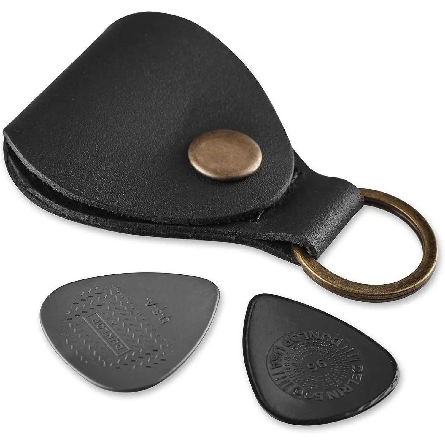 Leather Guitar Pick Holder , Guitar Pick Holder Case Bag, Plectrum Key Fob Cases Bag,  for Guitar Players (Black)