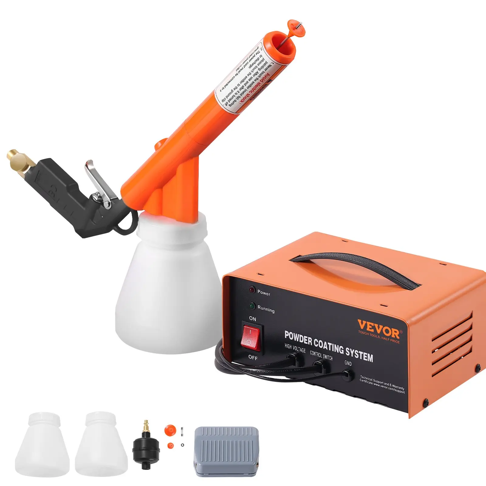 【DealsForYouDays】VEVOR Powder Coating System, 50KV Electrostatic Output Powder Coating Kit with Foot Switch, Spray Gun, Nozzles and Powder Cups, Powder Coating Equipment for Home DIY and Commercial Production, Button, Foot Pedal