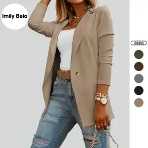 [With Button and Pocket] Imily Bela Womens Casual Long Sleeve Blazers Solid Color Knit Blazer Work Office Button Down Blazer Jacket Formal Essential