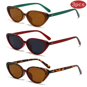 3-Pack Y2K Cat Eye Sunglasses for Women & Men, Small Frame Retro Fashion Shades, UV400 Anti-Glare Eye-Shaped Eyewear, Lightweight Vintage Sunglasses for Driving, Travel, Beach & Daily Outdoor Wear